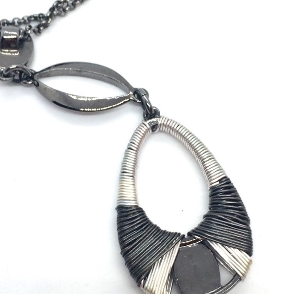 3/$30 NINE WEST GUNMETAL SILVER TONE WIRE WRAP YELLOW CRYSTAL PENDANT NECKLACE - Picture 11 of 12